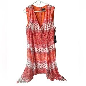 Chaps Ralph Lauren Dress 16 Orange Sleeveless Surplice V-Neck Floral Paisley NEW